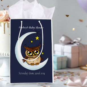 Sac Cadeau Moyen Baby shower Owl Moon Blue Cute Stars