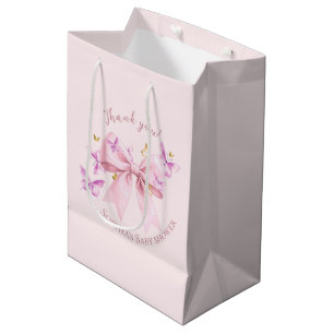Sac Cadeau Moyen Baby Shower Papillon Rose