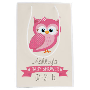 Sac Cadeau Moyen Baby shower Pot Owl rose et blanc
