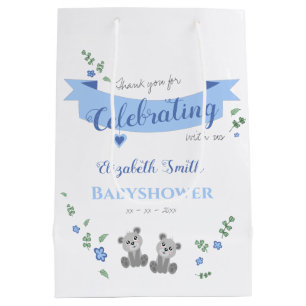 Sac Cadeau Moyen Baby shower pour bébé ours jumeaux garçons