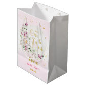 Sac Cadeau Moyen Baby shower rose lune florale (Devant Angle)