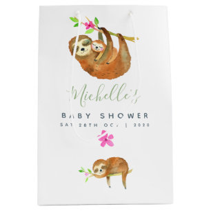 Sac Cadeau Moyen Baby Shower thème Paresseux aquarelle
