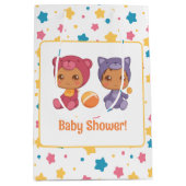 Sac Cadeau Moyen Baby shower Twins Chat Ours Étoiles foncé (Devant)