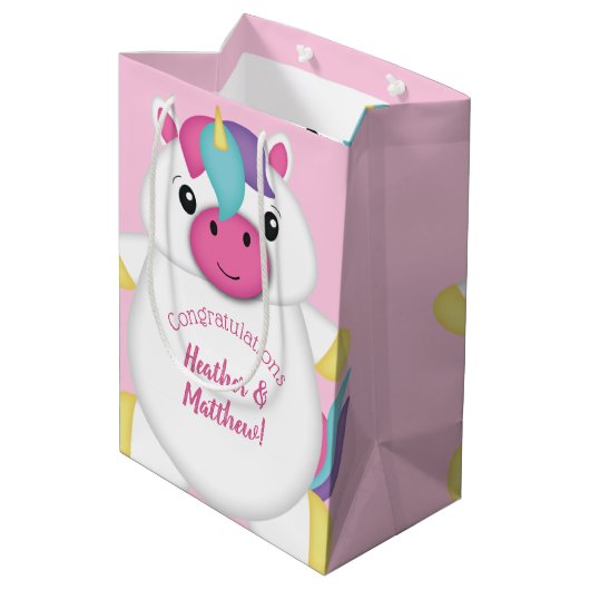 Sac Cadeau Moyen Baby shower Unicorne rose (Dos Angle)
