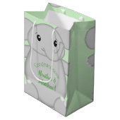 Sac Cadeau Moyen Baby shower vert éléphant (Devant Angle)