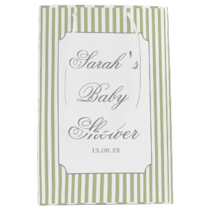 Sac Cadeau Moyen Baby-Shower Vert Sauge Rayures