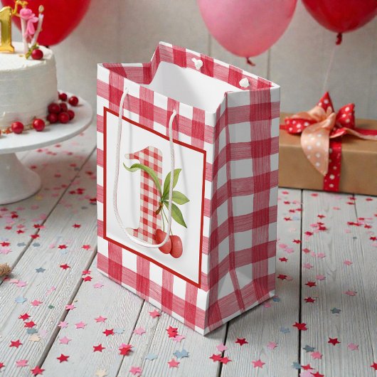 Sac Cadeau Moyen Baby's Cherry First Red Gingham Birthday