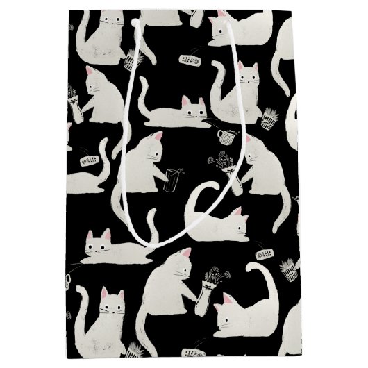 Sac Cadeau Moyen Bad Cats Knocking Stuff Over, White Cats on Black (Devant)