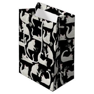 Sac Cadeau Moyen Bad Cats Knocking Stuff Over, White Cats on Black
