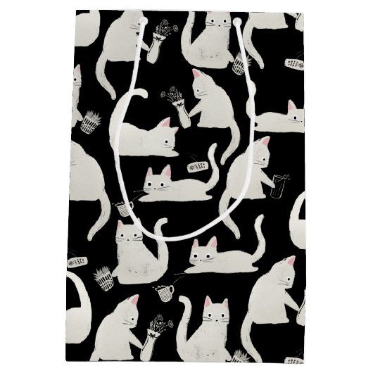 Sac Cadeau Moyen Bad Cats Knocking Stuff Over, White Cats on Black (Dos)