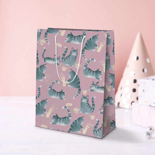 Sac Cadeau Moyen Bad Grey Tabby Chats Frapper Tout