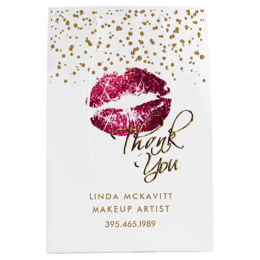 Sac Cadeau Moyen Baguette à Parties scintillant rose chaud sur blan (Devant)