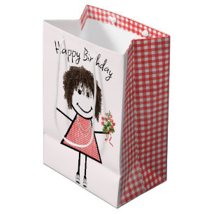 Sac Cadeau Moyen Baguette Figurant Fille Avec Bouquet Anniversaire