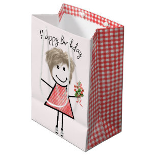 Sac Cadeau Moyen Baguette Figurant Fille Avec Bouquet Anniversaire