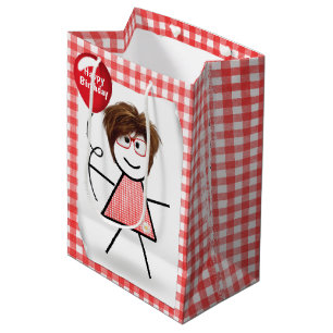 Sac Cadeau Moyen Baguette Figure Girl avec Ballons d'Anniversaire R