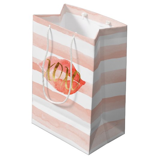 Sac Cadeau Moyen Baiser d'aquarelle XOXO en or rose (Dos Angle)