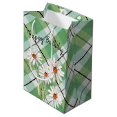 Sac Cadeau Moyen Baisers Blancs Sur Plaid Vert (Devant Angle)