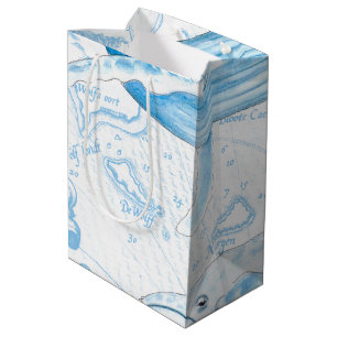 Sac Cadeau Moyen Baleines bleues Famille Blanc