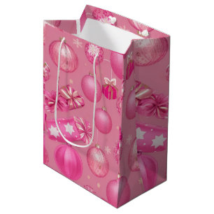 Sac Cadeau Moyen Balle de Noël rose Parties scintillant