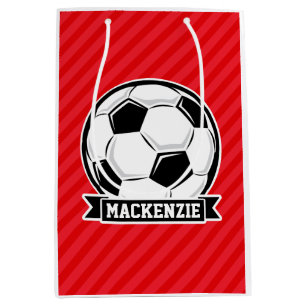 Sac Cadeau Moyen Balle de soccer sur bandes diagonales rouges