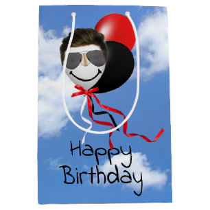 Sac Cadeau Moyen Balloirs d'anniversaire de visage humain dans le c