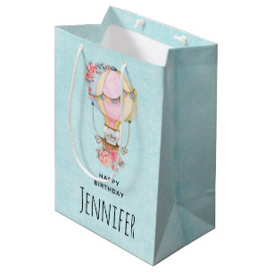 Sac Cadeau Moyen Ballons à air chaud mignon avec Aquarelle d'ours A