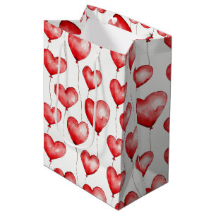 Sac Cadeau Moyen Ballons à coeur rouge