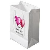 Sac Cadeau Moyen Ballons Coeur Rose Anniversaire (Devant Angle)