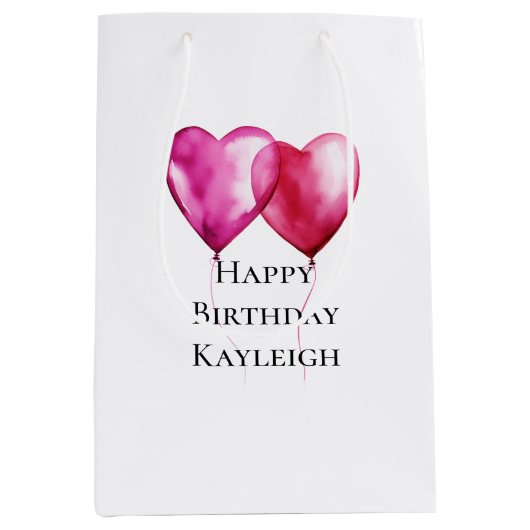 Sac Cadeau Moyen Ballons Coeur Rose Anniversaire (Devant)