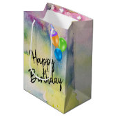 Sac Cadeau Moyen Ballons d'anniversaire sur aquarelle (Devant Angle)