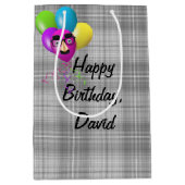 Sac Cadeau Moyen Ballons D'Anniversaire Sur Plaid Gris (Devant)