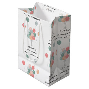 Sac Cadeau Moyen Ballons Pastel Coloré Moderne Anniversaire Nom Age