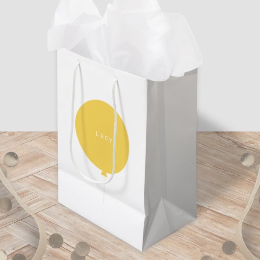 Sac Cadeau Moyen Balloon moderne | Jaune Nouveau bébé Douche Nom de