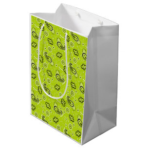 Sac Cadeau Moyen Bandana Lime Green Motif Moderne Retro Preppy Amus