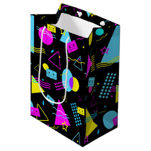 SAC CADEAU MOYEN BANDE CASSETTE RÉTRO VINTAGE FORMES COLORÉES