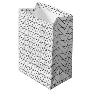 Sac Cadeau Moyen Bande de Chevron noir et blanc