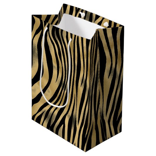Sac Cadeau Moyen Bande de tigre noir et or (Devant Angle)