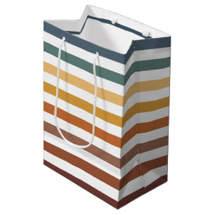 SAC CADEAU MOYEN BANDES CRÈME ORANGE MARRON SARCELLE