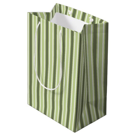 Sac Cadeau Moyen Bandes de bonbons d'olive et blanc (Dos Angle)