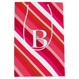 Sac Cadeau Moyen Bandes de bonbons en couches - rouge, rose et blan