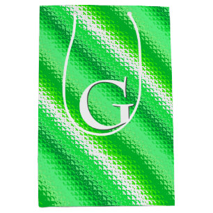 Sac Cadeau Moyen Bandes en verre dépoli - vert émeraude et blanc