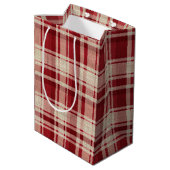 Sac Cadeau Moyen Bandes Plaid Crème Rouge (Dos Angle)