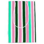 Sac Cadeau Moyen Bandes roses et vertes (Devant)