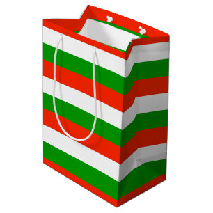 Sac Cadeau Moyen Bandes rouges, vertes et blanches