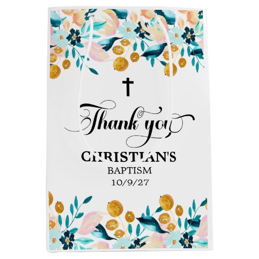 Sac Cadeau Moyen Baptême bleu croisé élégant (Devant)