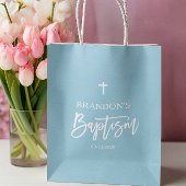 Sac Cadeau Moyen Baptême de garçon bleu moderne
