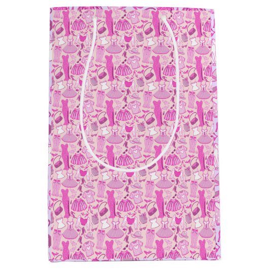 Sac Cadeau Moyen Barbiecore rose et rose chaud (Devant)