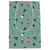 Sac Cadeau Moyen Bas de Noël, Père Noël et cadeaux (Devant)