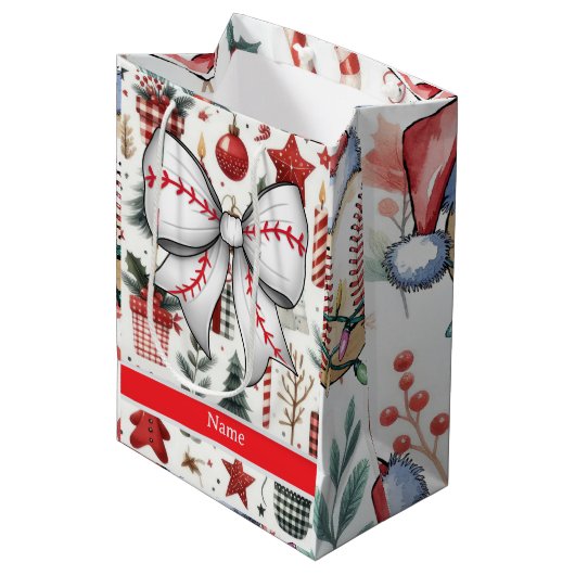 Sac Cadeau Moyen Baseball pour thème Noël (Devant Angle)
