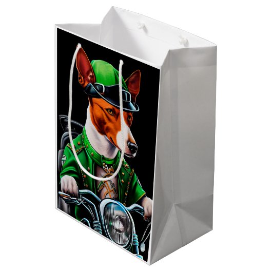 Sac Cadeau Moyen Basenji Chien conduisant vélo St. Patrick's Day (Dos Angle)